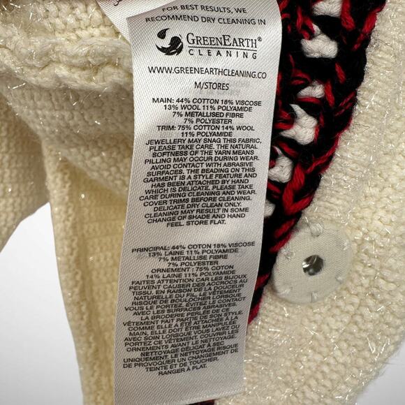 Self-Portrait Embellished Ivory Metallic Braided Knit Cardigan Sweater Sz Medium - Picture 8 of 14